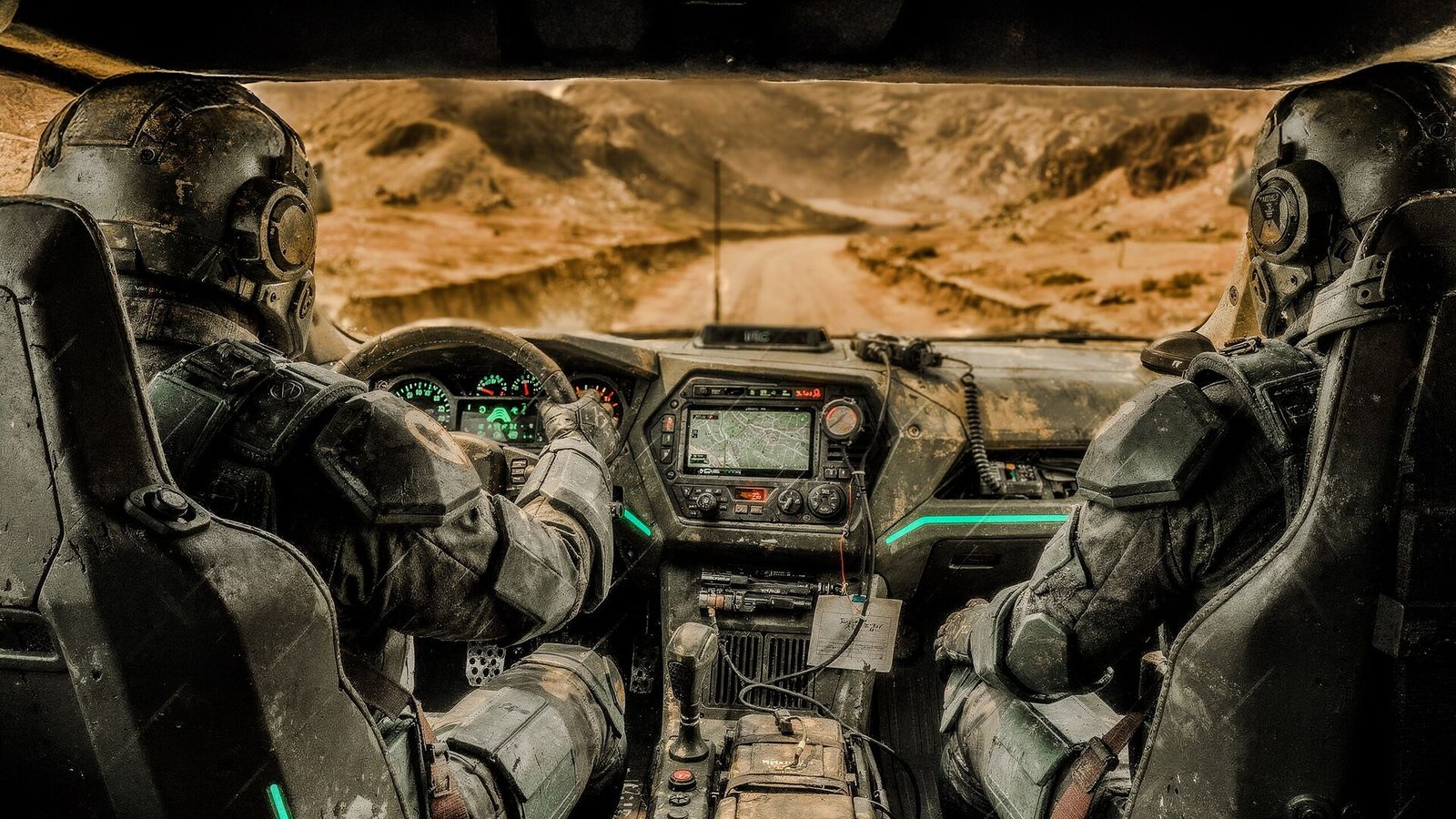 Un équipage de Formation vu depuis l’intérieur d’un véhicule traversant son territoire